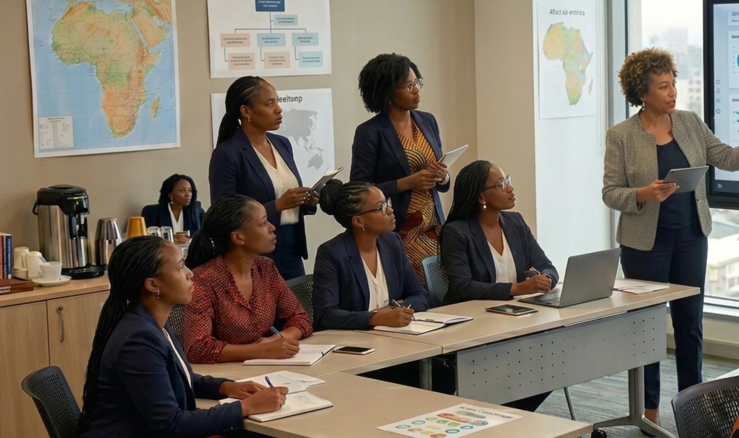 A professional training workshop featuring a group of African corporate women